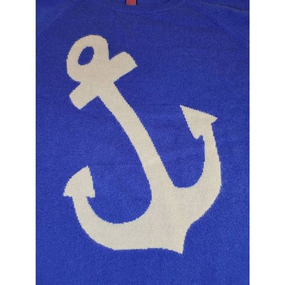Aqua Girls Long Raglan Sleeves Blue Anchor Cashmere Sweater Pullover Size XL - Picture 6 of 9